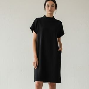 OAK NYC Mock Neck Crepe Dress in Black Size XS